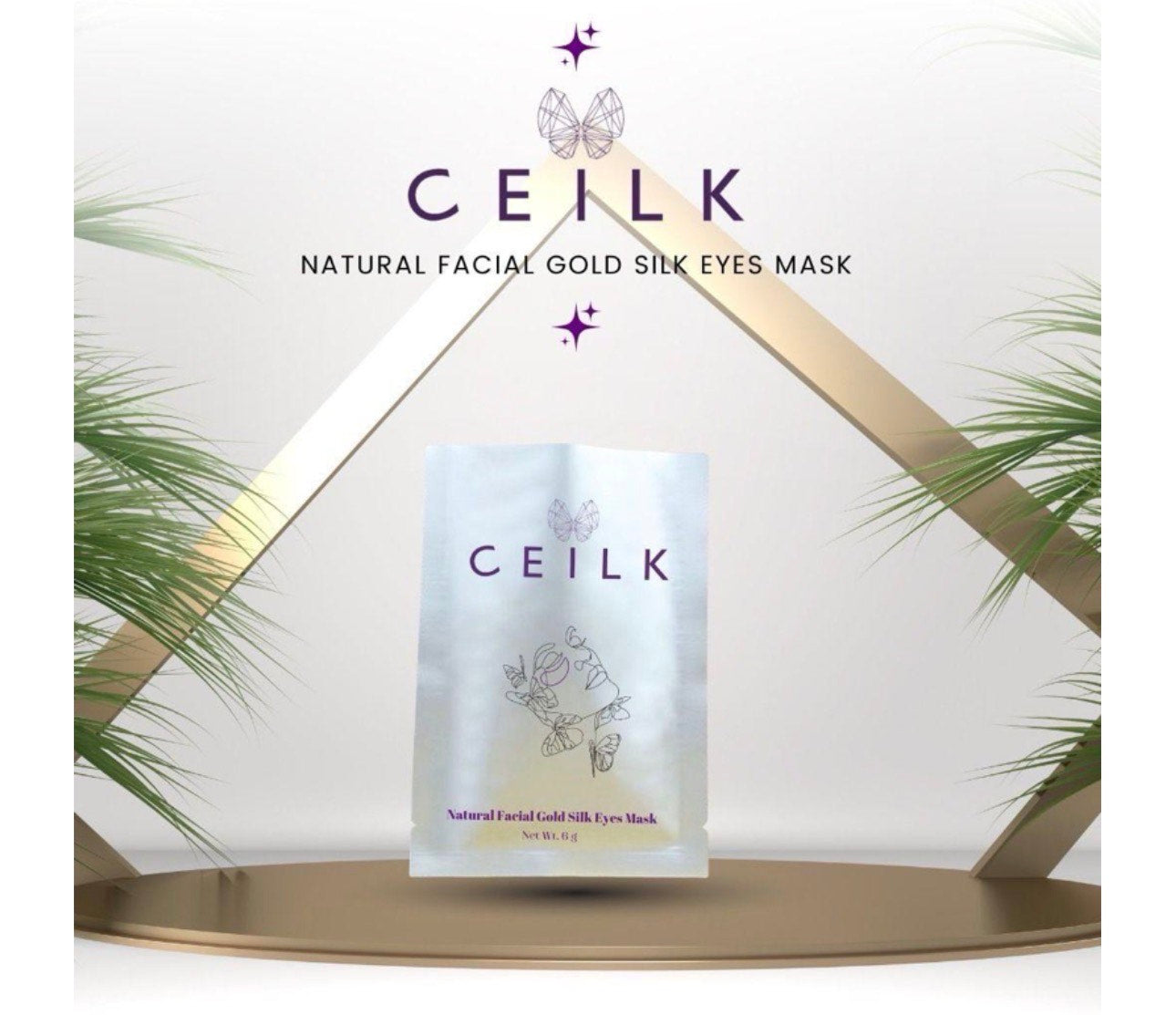 Mascarilla facial natural de seda dorada para ojos